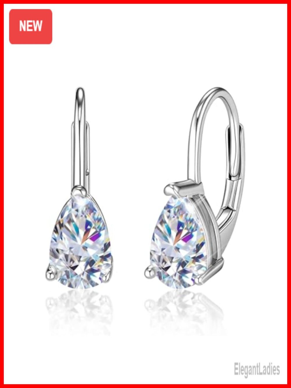 Moissanite Teardrop Hoop Earrings 18k White Gold Plated Silver Leverback